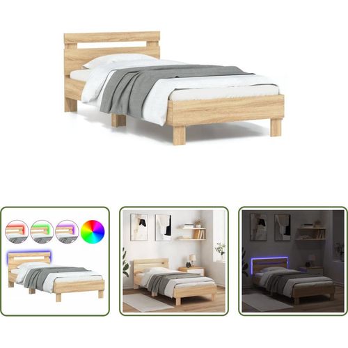 The Living Store Bettgestell mit Kopfteil und LED-Leuchten Sonoma-Eiche 90x200cm