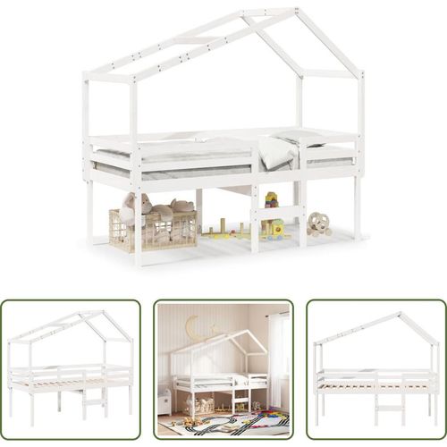 The Living Store Hochbett mit Dach Weiß 80x200 cm Massivholz Kiefer