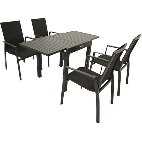 Gartenset Garten-Garnitur 5-teilig, Aluminium schwarz, Textillehne schwarz