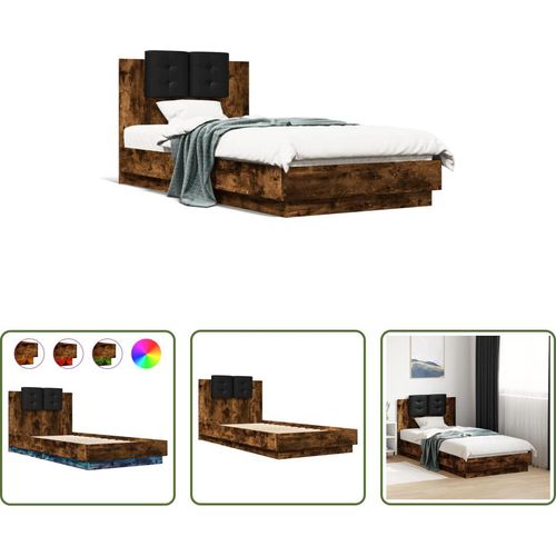 The Living Store Bettgestell mit Kopfteil und LED-Leuchten Räuchereiche 75x190cm