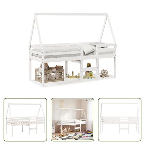 The Living Store Hochbett mit Dach Weiß 80x200 cm Massivholz Kiefer