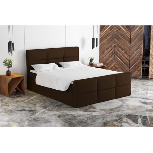 Boxspringbett HAKI 160 x 200 mit 2 Bettkästen, Bonell-Matratze und Topper. Farbe: Braun
