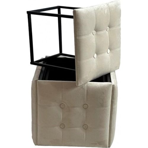 Puff-Transformator 5in1 - 5 Hocker in 1 Pouffe Creme Samt 2250