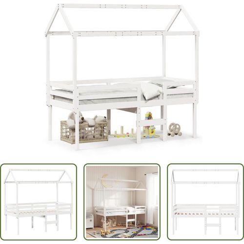 The Living Store Hochbett mit Dach Weiß 80x200 cm Massivholz Kiefer