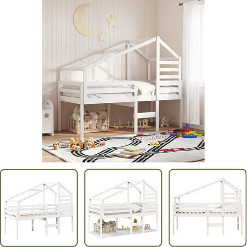 The Living Store Hochbett mit Dach Weiß 80x200 cm Massivholz Kiefer
