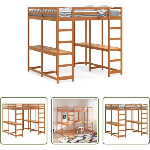 The Living Store Hochbett mit Schreibtisch & Leiter Braun 180x200 cm Kiefernholz