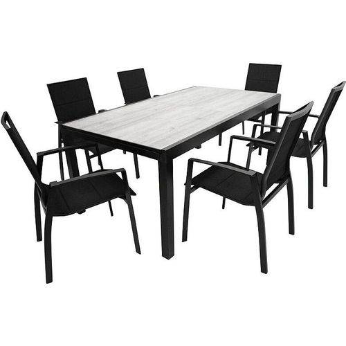 Garnitur Gartenset 7-teilig Aluminium + Kunstgewebe schwarz
