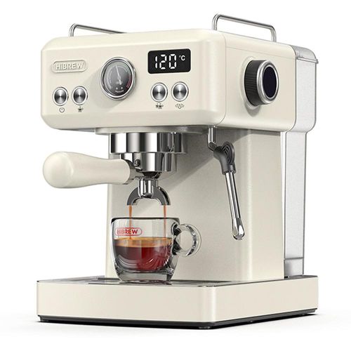 HiBREW H10A Kaffeemaschine, 19 Bar Druck, einstellbare Temperatur & Tassenvolumen, 58 mm Siebträger, 1,8L abnehmbarer Wassertank, Beige