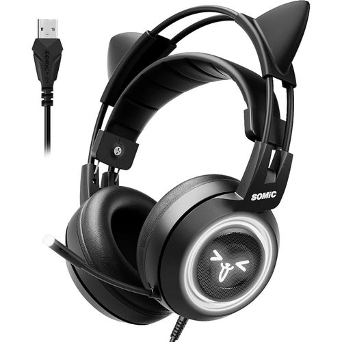 Gaming Headset Headphones with Virtual 7.1 Blades and LED Light, Microphone for Computer, PS4, Laptop to Girlfriend, Wife (USB Plug) USB Socket Rose