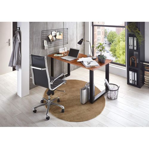 Schreibtisch Palma 200x100 cm, Akazienholz naturfarben & massiv, Bürotisch mit echter Baumkante, Computertisch mit U-Gestell aus Metall Mattschwarz