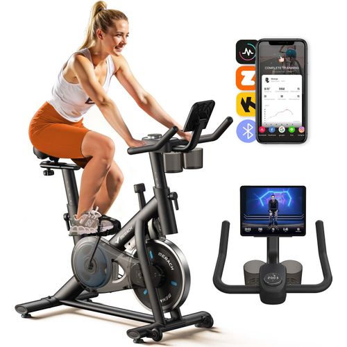 Leises Heimtrainer Fahrrad LED-Monitor, Bluetooth & App, verstellbarer Sitz & Widerstand, Tablet- & Flaschenhalter, bis 136 kg, Fitnessbike Zuhause