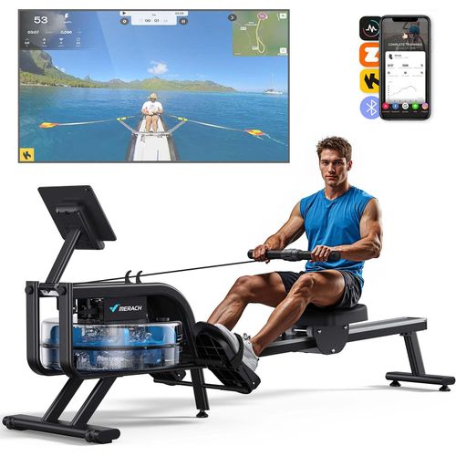 Wasser-Rudergerät leise – 15 L Wassertank, Stahlrahmen, LCD & Bluetooth, Kinomap-kompatibel, ergonomischer Sitz, klappbar, bis 136 kg, platzsparend