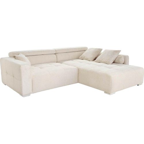 Ecksofa - 280 x 231 cm - Creme - Cord - verstellbare Kopfstützen