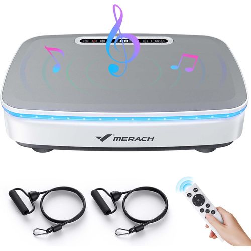 Vibrationsplatte mit 99 Stufen, 7 Programmen, LED, Fernbedienung, Bluetooth, Widerstandsbänder, 150W, Ganzkörpertraining & Formung, weiß