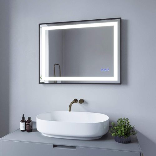 Badezimmerspiegel mit LED Beleuchtung 80x60cm Touch Sensor Dimmbar Antibeschlag Kaltweiß 6400K Neutralweiß 4500K Warmweiß 3000K