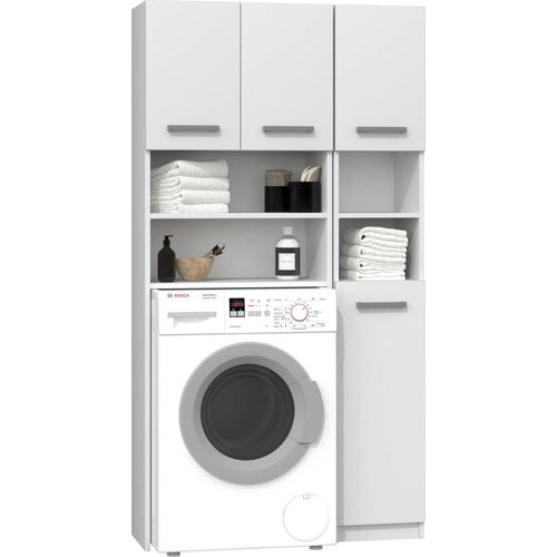 ADGO, Badezimmerset 30x96x183cm, Schrank Badezimmerregal Marpol, Weiß