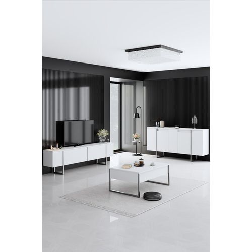 Skye Decor, Luxe - White, Silver, Wohnzimmermöbel-Set, Weiß, 100 % MELAMINBESCHICHTETE SPANPLATTEN, 180 x 30 x 50 cm