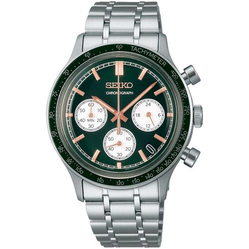Chronograph SEIKO, silberfarben, grün, Armbanduhren, Herren, Quarzuhr, Armbanduhr, Herrenuhr, Edelstahlarmband, analog, Tag