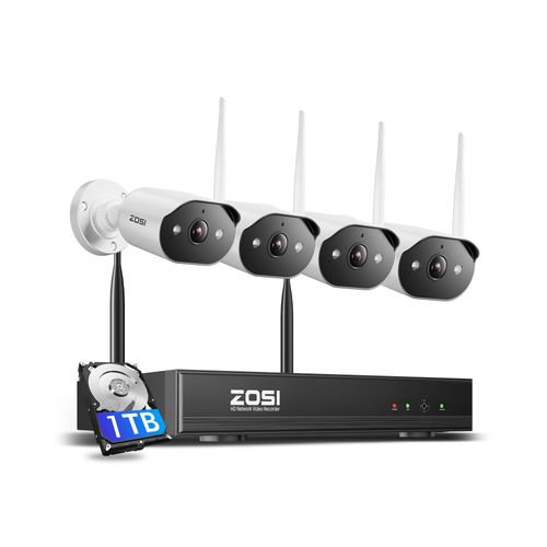 ZOSI 3MP WiFi 6 Überwachungskamera Set, 4 Wi-Fi 6 Kamera Überwachung Aussen, KI Personenerkennung und Spotlight Alarm, 2-Wege-Audio, 8CH NVR 1TB HDD