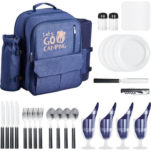 Picknickrucksack 4 Personen mit Kühlfach - Marineblau Picknicktasche - Outdoor Picknick Set