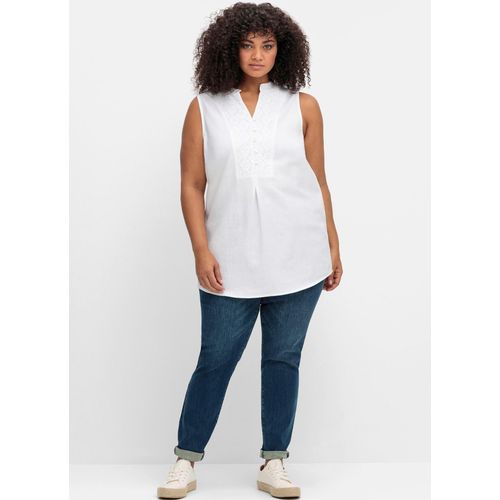 Blusentop SHEEGO BY JOE BROWNS, Damen, Gr. 46, weiß, 50% Viskose, 37% Baumwolle, 13% Leinen, unifarben, ohne Ärmel, Blusen
