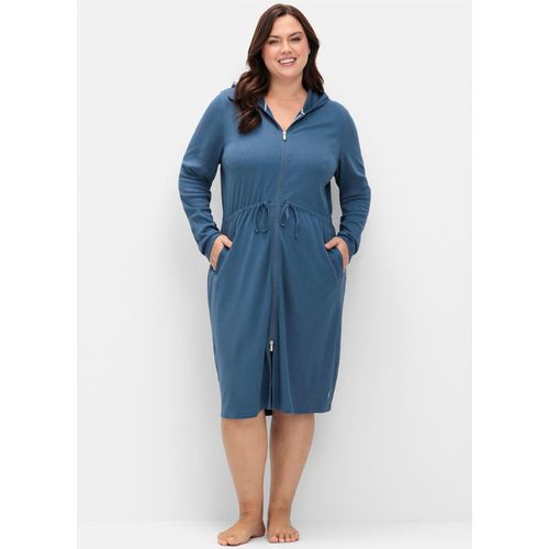 Bademantel SHEEGO Gr. 56, blau (rauchblau), 56/58, Baumwoll-Mix, Hausmäntel