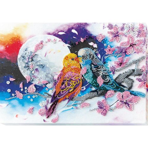 Perlen-Stickbild "2 Wellensittiche", 29 x 20 cm