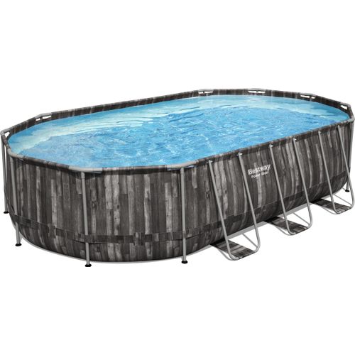 METAL RAHMEN POOL - Oval - 6.10 x 3.66 x 1.22 m, Holzdesign mit Zubehör