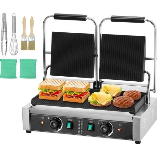 Kommerzieller Panini Grill Doppelplatte Sandwichmaker 485x230mm Professionelles Grillen für Cafés und Restaurants Hohe Qualität und Effizienz