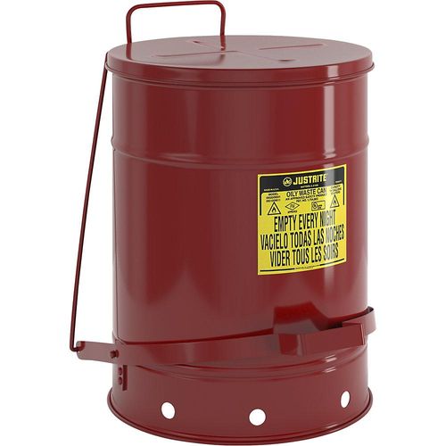 Justrite Brandschutzbehälter, Stahlblech, rund, mit Pedal, Volumen 53 l