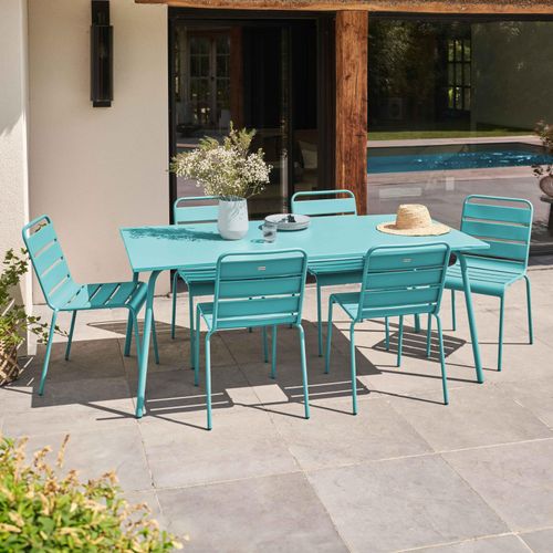 Gartentisch und 6 Metallstühle Blau - Oviala Palavas