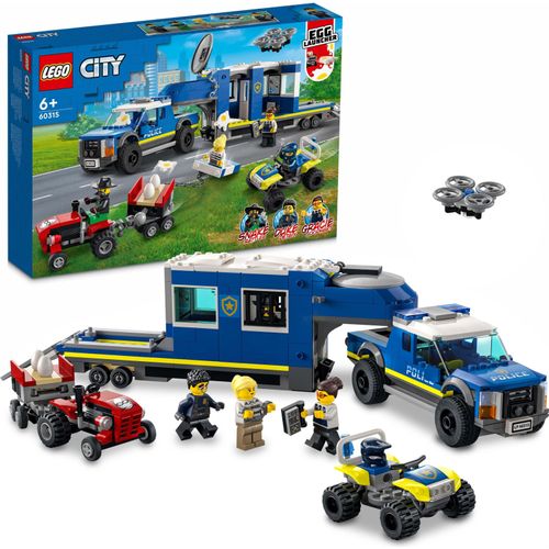 LEGO 60315 City Mobile Polizei-Einsatzzentrale Spielzeug mit Polizeiauto für Jungen und Mädchen, mit Gefängnisanhänger, Drohne, Traktor und Minifiguren