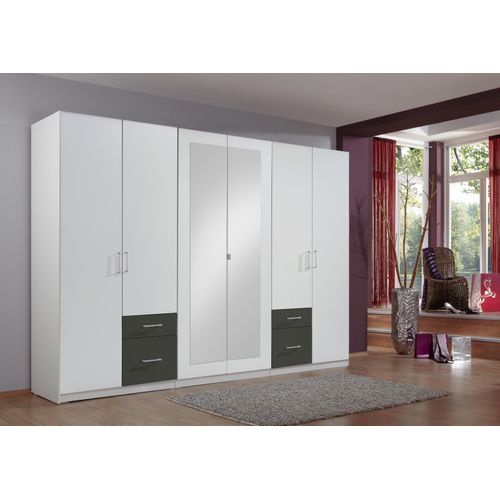 Drehtürenschrank ></noscript>Freiburg< in WEISS + GRAPHIT - 270x208x58cm (BxHxT)