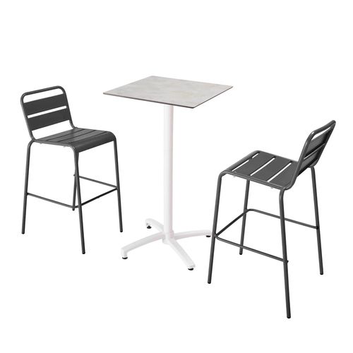 Hochtischset 60x60 cm, verstellbares Laminat und 2 graue Stühle - Oviala Opéra