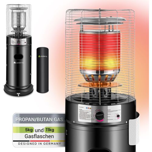 Juskys Outdoor Heizstrahler Cuna mit 11 kW Gas-Brenner - Heizpilz Terrassenheizer mit Gas für Terrasse Balkon und Garten - für 5 und 11 kg Gasflaschen