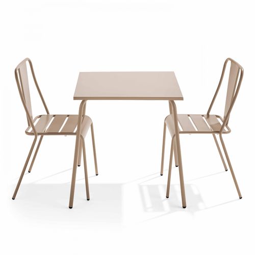 Stuhl Gartentisch quadratisch und 2 Bistrostühle in Taupe - Oviala Palavas