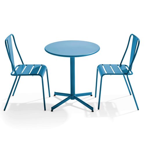 set runder Gartentisch und 2 Bistro-Gartenstühle aus Metall Pacific - Oviala Palavas