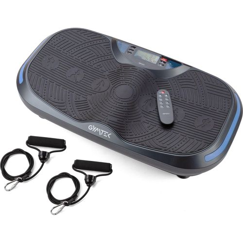Gymtek® Vibrationsplatte Vibrotrainer - bis 150kg - 2x 500W Motoren, 12 Stufen, 2 Expanderbänder - Bluetooth, Fernbedienung, LCD, Lautsprecher