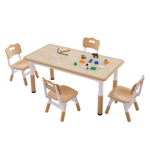 Kindersitzgruppe Kindertisch-Set - 4 Kinderstühle und 1 Tisch - Verstellbarer Kindertisch aus PP - Stabile Kindermöbel - Höhe 48,2-57,2 cm / Durchmesser 27-31 cm - Ideal für Kinderzimmer, Mädchen, Spielzimmer