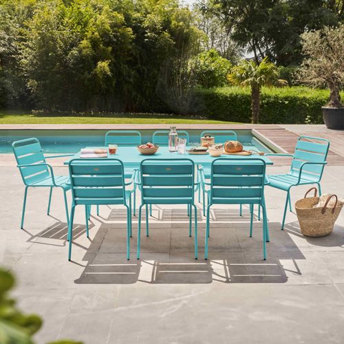 Gartentisch und 8 Metallsessel Türkis - Oviala Palavas