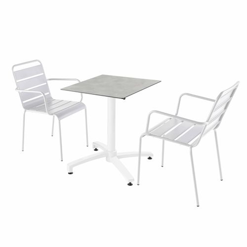 Stuhl Gartentisch aus Betonlaminat und 2 weiße Sessel - Oviala Opéra