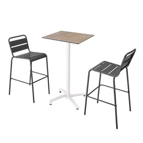 Stuhl Hochbartisch mit beige Laminat und 2 grauen Hochstühlen - Oviala Opéra