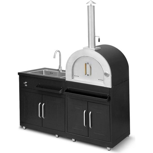 Metall-Outdoorküche mit 2 Spülbecken und Pizzaofen - Oviala Memphis