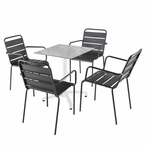 Tisch 60x60 cm kippbar Marmor und 4 Stühle aus grauem Metall - Oviala Opéra