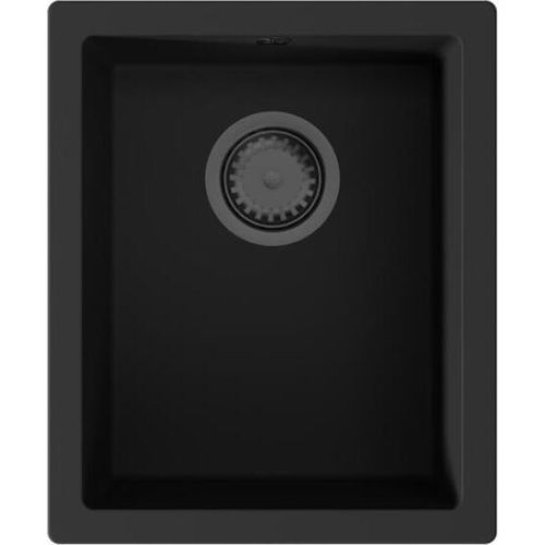 GraniteMy Universal Schwarze Granitspüle 34x40 cm schwarz Auflage, Unterbau und Flachbau mit Gun Metal Stöpsel 1208967901