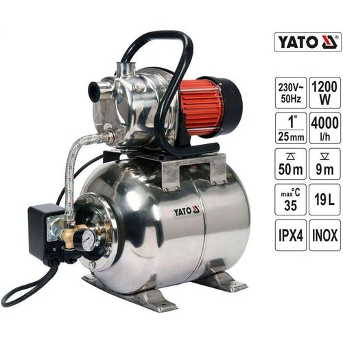 YATO Edelstahl Hauswasserwerk 1200W Gartenpumpe Pumpe Hauswasserversorgung Förderung von klarem Wasser zuverlässige Wasserversorgung, Fördermenge 4000 l/h mit integriertem Manometer