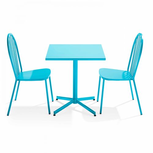 Stuhl ausklappbarer Gartentisch und 2 blaue Bistrostühle - Oviala Palavas