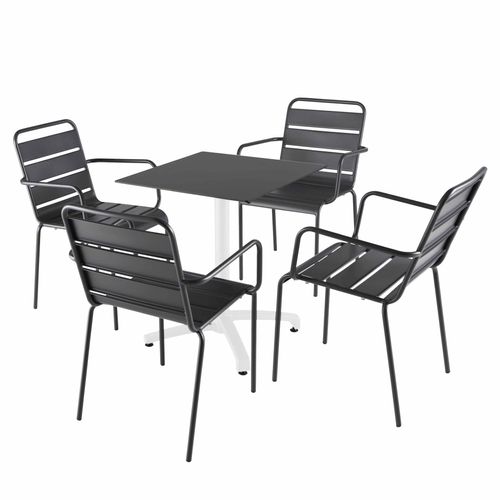 Tisch 60x60 cm kippbar schwarz und 4 graue Metallstühle - Oviala Opéra