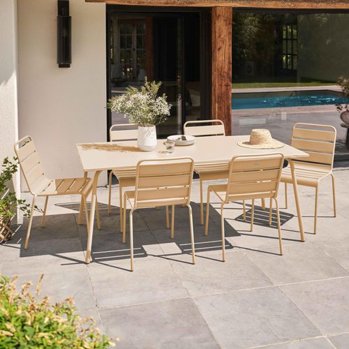 Gartentisch und 6 Metallstühle Beige - Oviala Palavas