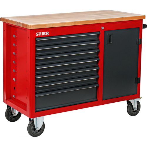 STIER Fahrbare Werkbank, mit 7 Schubladen und Tür, 925x1120x520 mm, in Dunkelgrau
